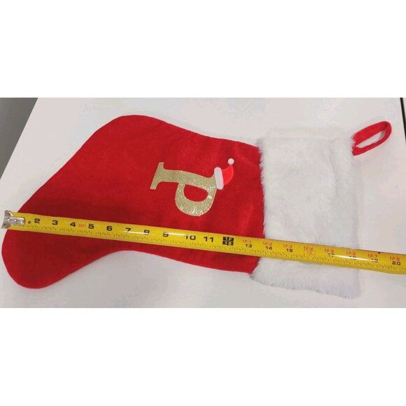 18" Red Velvet Christmas Stockings with White Plush Cuff Monogram Letter P - Picture 10 of 10
